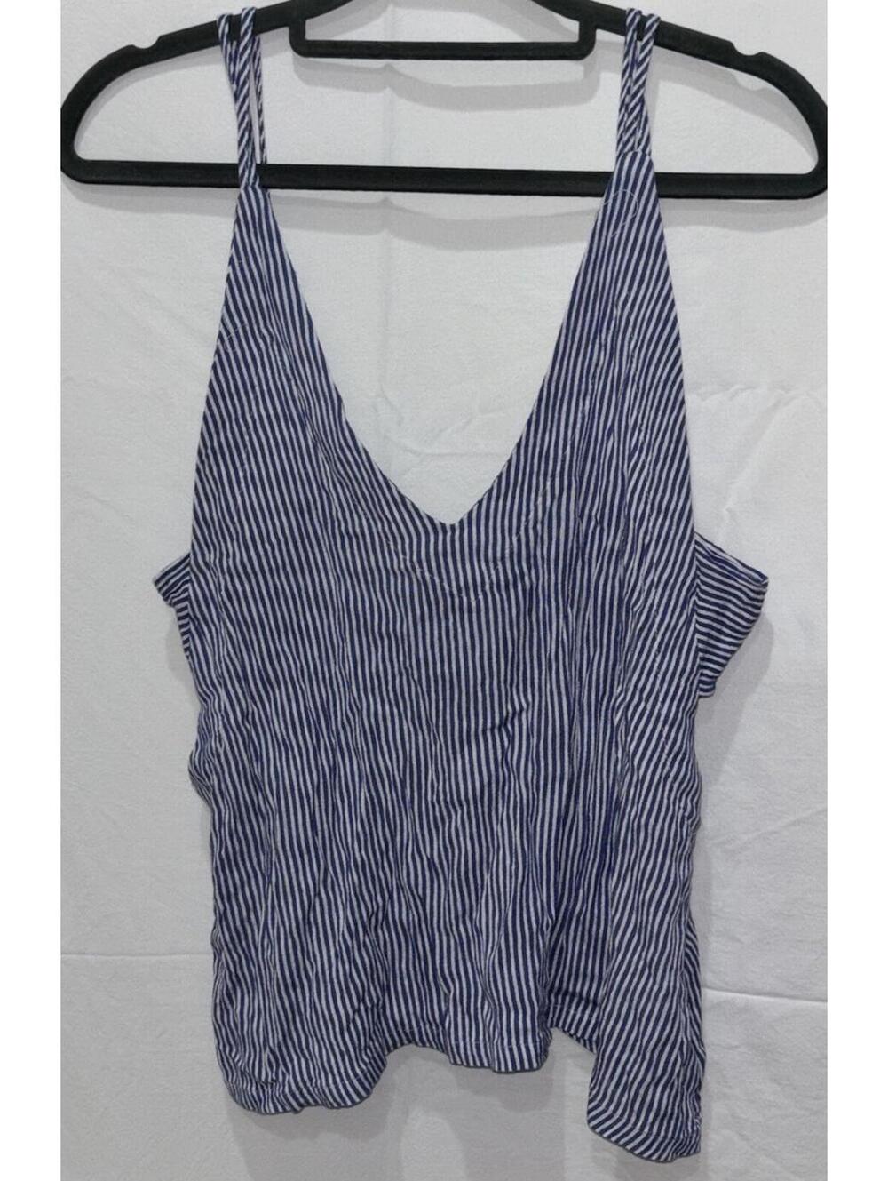 Lulus Spaghetti Strap Blue White Stripped Shirt Small Loose Fit